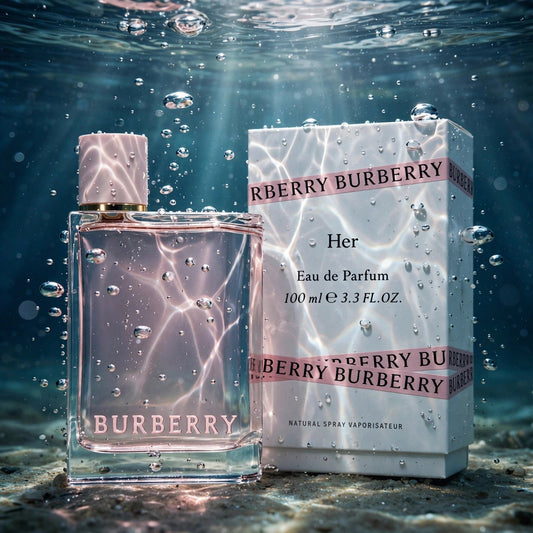 Burberry Her Eau de Parfum 100ml bottle — crystal water splash