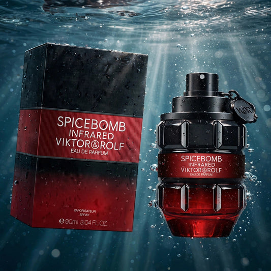 Viktor & Rolf Spicebomb Infrared EDP bottle in clear water splash