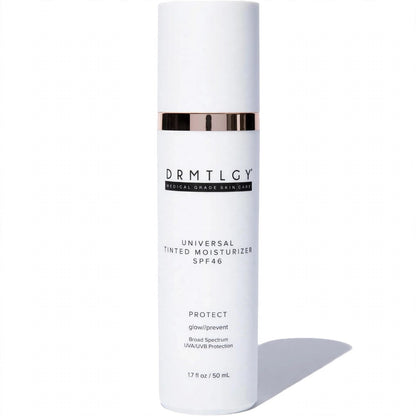 DRMTLGY Universal Tinted Moisturizer SPF 46 bottle on white background