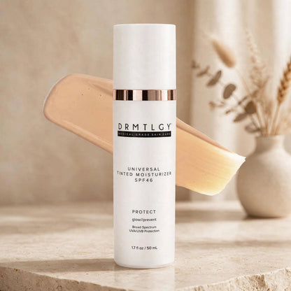 DRMTLGY Universal Tinted Moisturizer SPF 46 in a warm studio