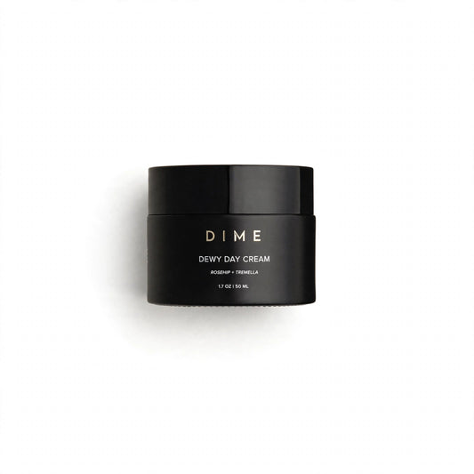DIME Beauty Dewy Day Cream jar on white background
