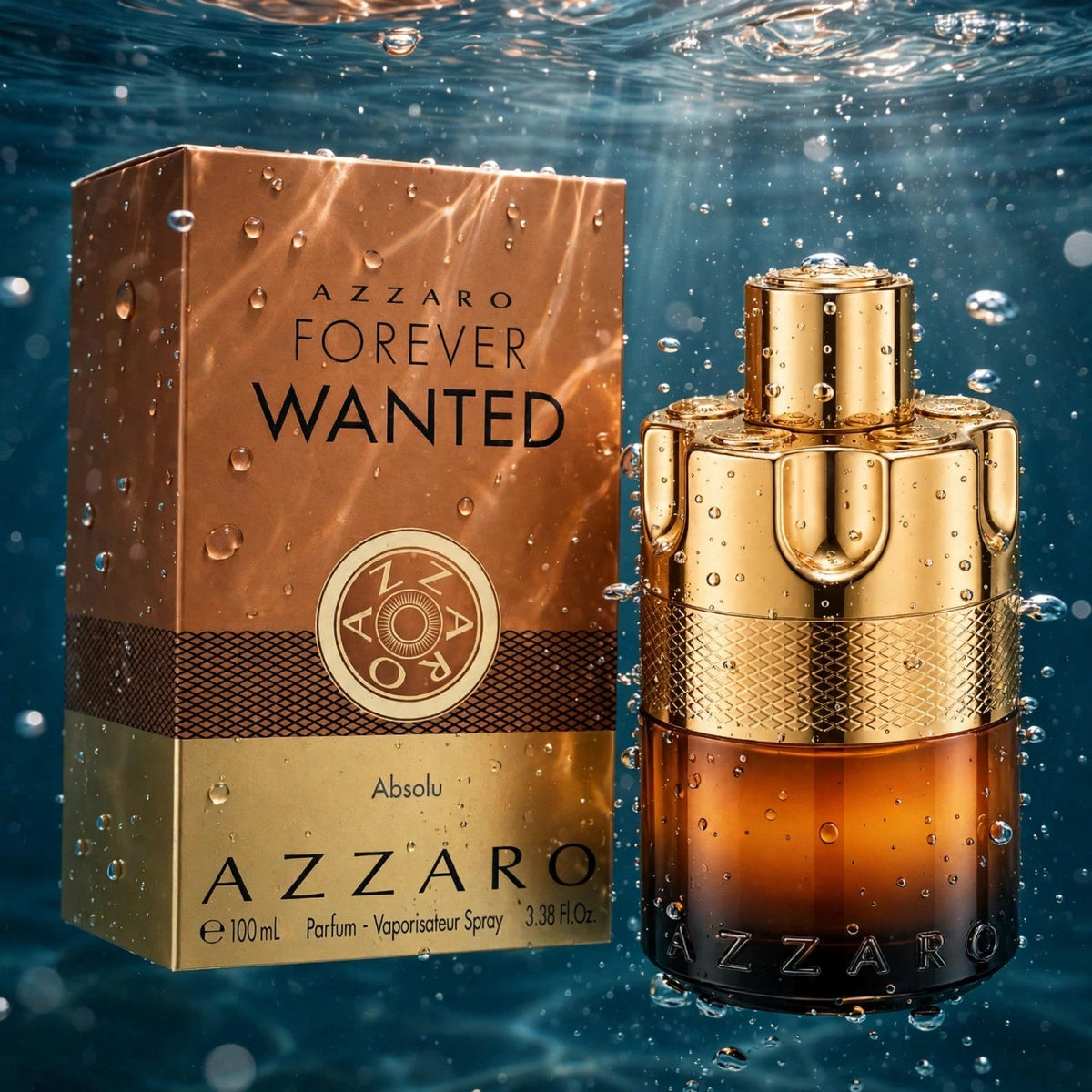 Azzaro Forever Wanted Absolu Eau de Parfum 100ml bottle submerged in water