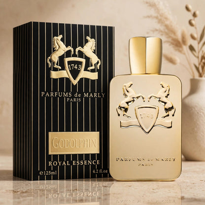 Parfums de Marly Godolphin perfume in a warm beige studio