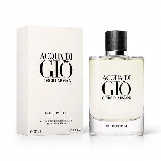 Acqua di Gio Eau de Parfum 125ml bottle and box on white background