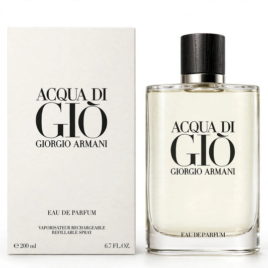 Acqua di Gio Eau de Parfum 200ml bottle and box on white background