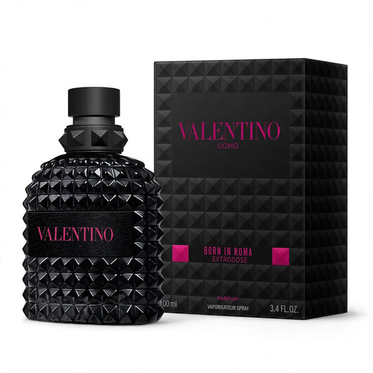 Valentino Uomo Born In Roma Extradose Parfum 100ml bottle and box on white background