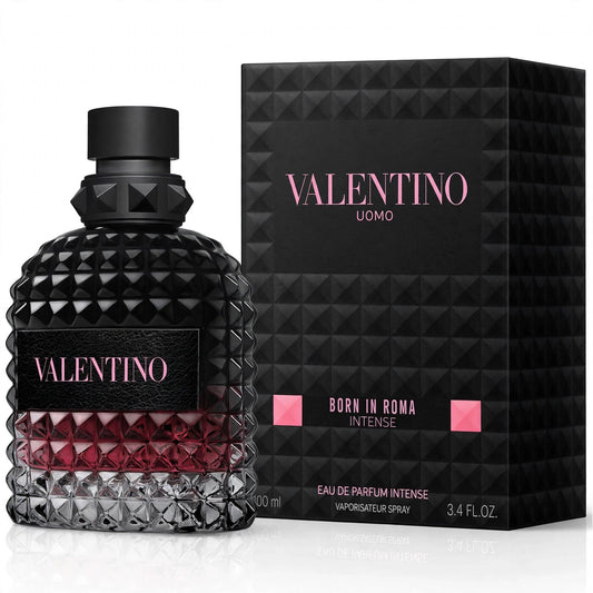 Valentino Uomo Born In Roma Intense EDP 100ml bottle and box on white background