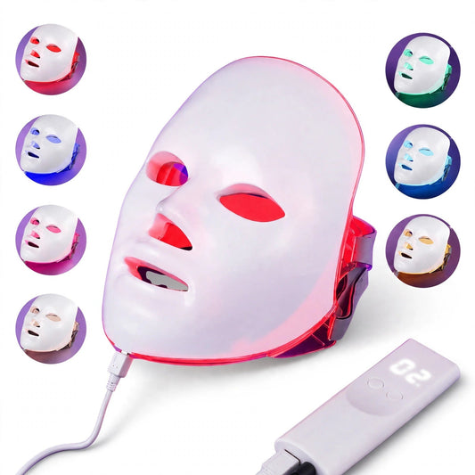 LED facial mask 7 color light therapy on white background