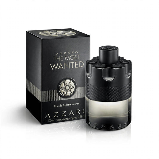 Azzaro The Most Wanted Eau de Toilette Intense 100ml / 3.4oz for Men bottle and box on white background