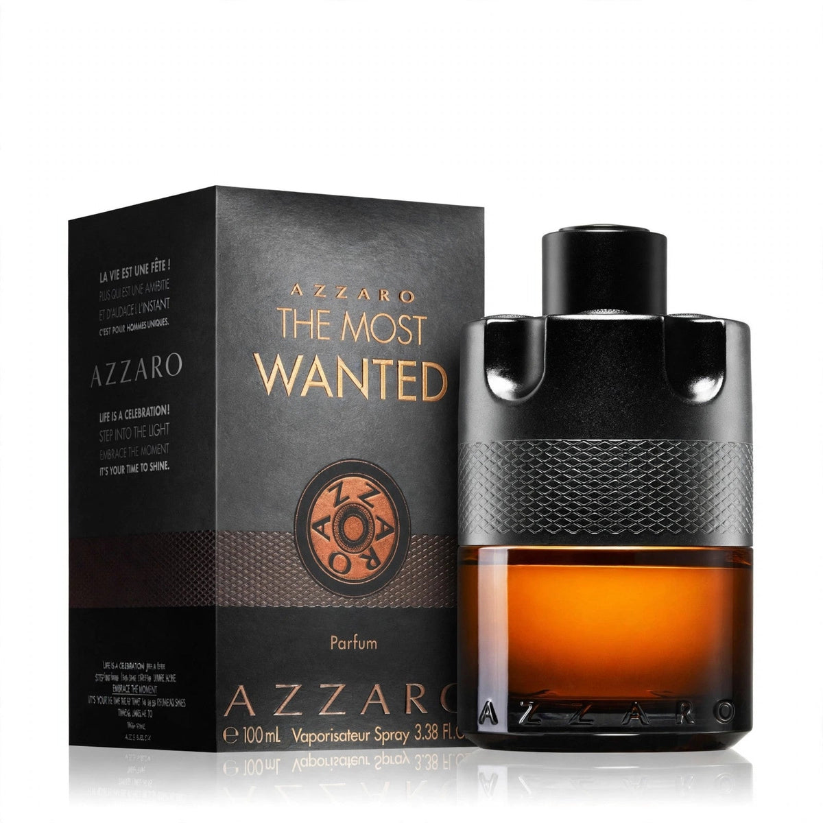 Azzaro The Most Wanted Parfum 100ml bottle and box on white background
