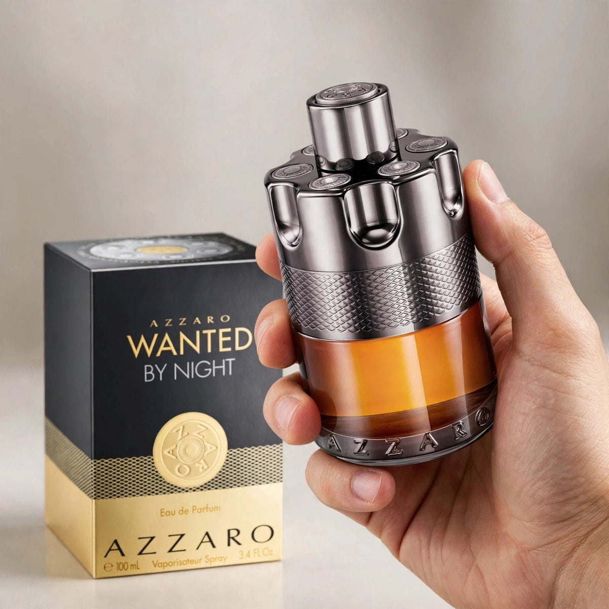 Azzaro Wanted By Night Eau de Parfum 100ml bottle held in hand